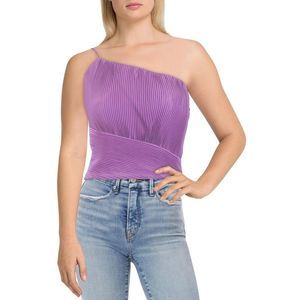 Flor et.al Womens Claire Purple Pleated One Shoulder Blouse Top Shirt NWT